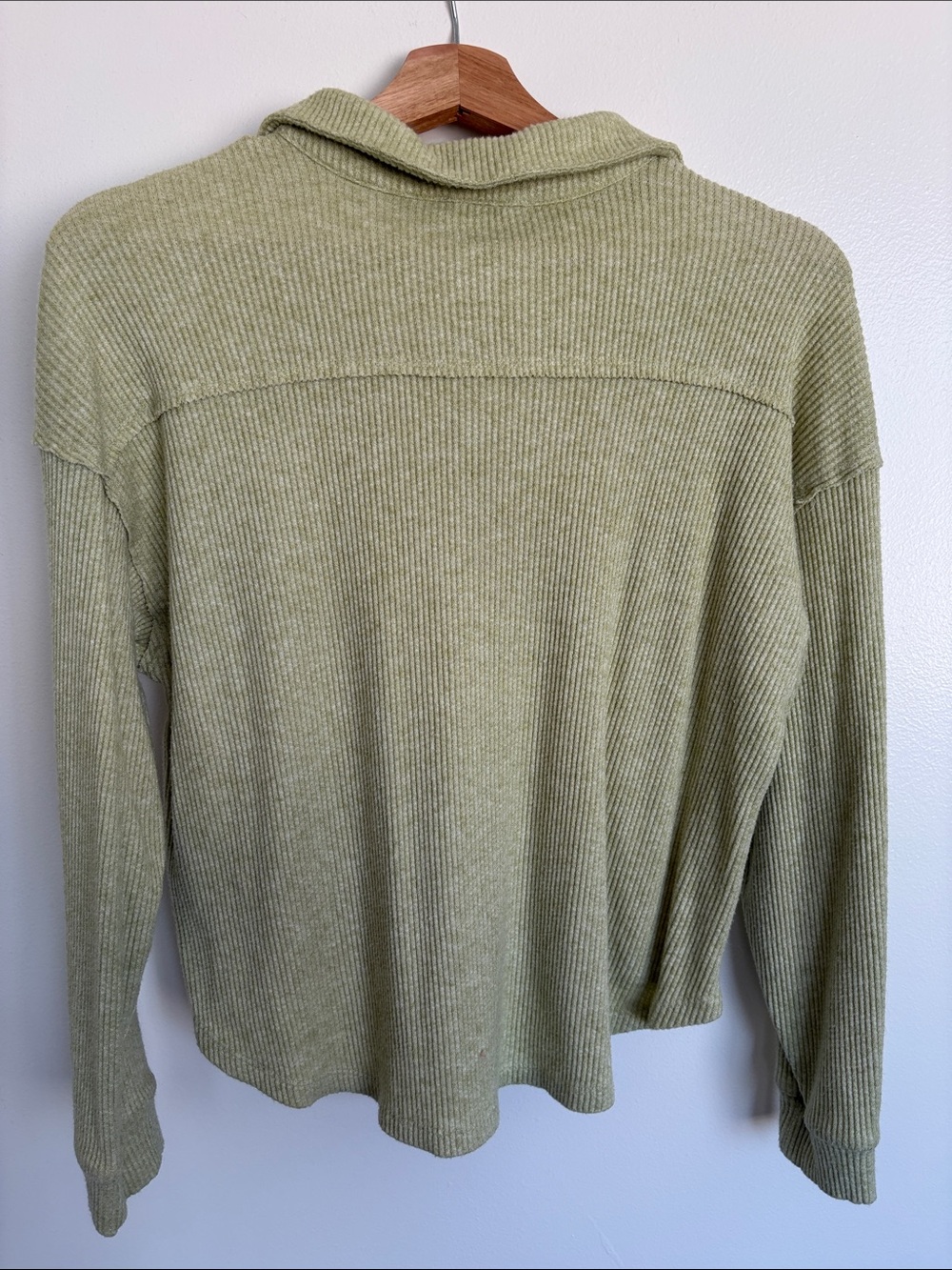Light Olive Button-Up Ribbed Collared Sweater - Picture 4 of 6